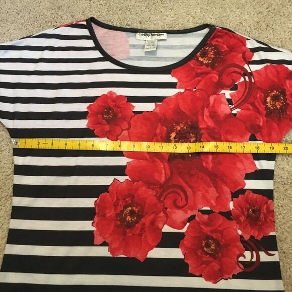 Cathy Daniels Striped + Red Flower Print Tee - Picture 10 of 13